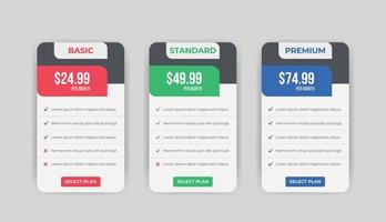 plantilla de diseño de tablas de precios de infografía limpia vector