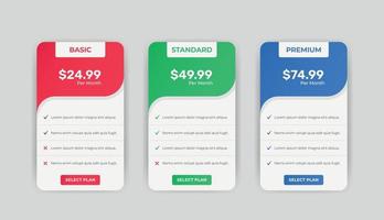 Pricing chart table comparison infographic Banner design vector