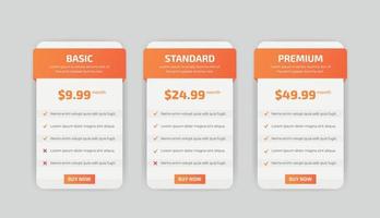 Modern Pricing plan table chart Comparison infographic design template vector