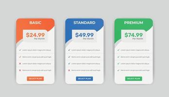 Unique Pricing Plan chart table Banner design vector