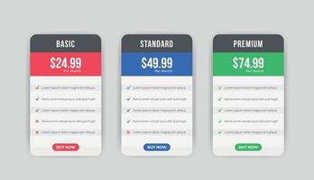 Clean Modern Pricing tables plan Comparison design template vector