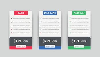 plantilla de banner de infografía de comparación de lista de gráfico de plan de precios vector