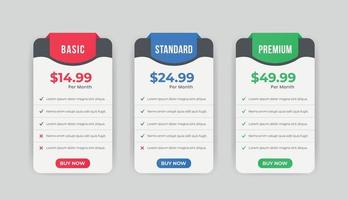 Clean infographic Pricing plan table design template vector