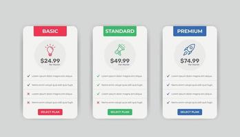 Modern Minimalist Pricing plan list comparison banners infographic template vector