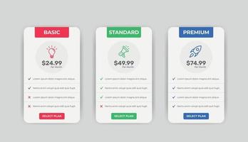 Modern Minimalist Pricing plan list comparison banners infographic template vector