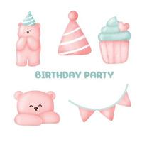 Watercolor Happy Birthday Party for greeting card. vector