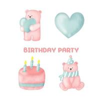 Watercolor Happy Birthday Party for greeting card. vector