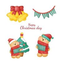 Watercolor Christmas bear. Christmas season illustration. vector