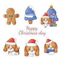 HAPPY CHRISTMAS IN WATERCOLOR STYLE. vector