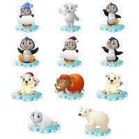 Cartoon animal standing on floe collections set vector