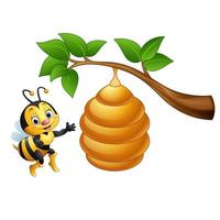 Cartoon bee and a beehive vector