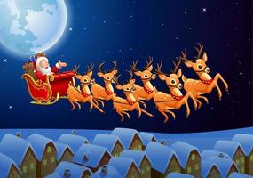 Christmas background with Santa Clause riding his reindeer sleight vector