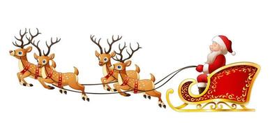 Santa Claus rides reindeer sleigh on Christmas vector