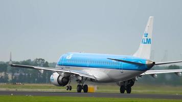 AMSTERDAM, THE NETHERLANDS JULY 25, 2017 - KLM Cityhopper Embraer ERJ 190 PH EZY accelerate and departure at runway 36L Polderbaan. Shiphol Airport, Amsterdam, Holland video