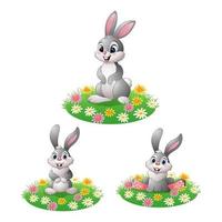 Cartoon rabbit on the grass collections set vector