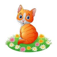 Cartoon cat sitting on the grass vector