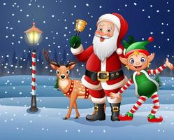 Christmas background with Santa Claus, deer and elf vector