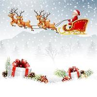 Christmas background with Santa Clause riding his reindeer sleight vector