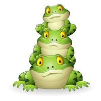 Cartoon frog stacked isolated on white background vector