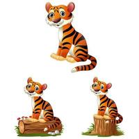 Cartoon tiger sitting on log vector