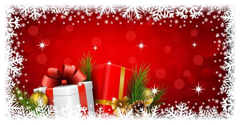 Christmas background with Christmas ball and gift box on the snow