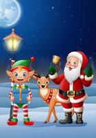 Christmas background with Santa Claus, deer and elf vector