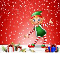 Christmas background with happy elf vector