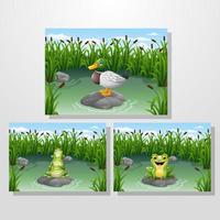 Cartoon frog and duck in the pond vector