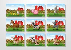 Cartoon animal in the farm background collections set vector