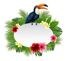 Summer card with tropical plant and toucan vector