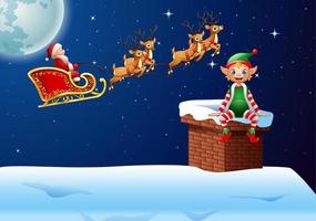 Christmas background with Santa Clause riding his reindeer sleight vector