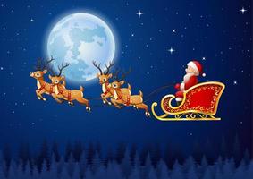 Christmas background with Santa Clause riding his reindeer sleight vector