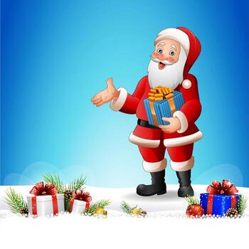 Cartoon Santa Claus holding a gift box vector