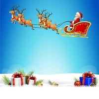 Christmas background with Santa Clause riding his reindeer sleight vector