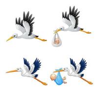 Cartoon stork with baby collections vector