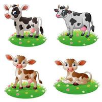 Cartoon cow standing on grass collections set vector