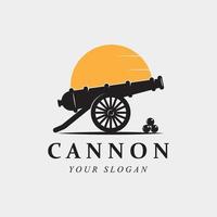 logotipo vintage de cañón creativo, bala de cañón y artillería con plantilla de eslogan