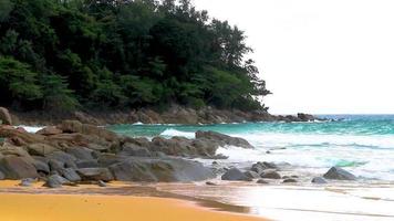 Naithon Beach bay panorama with turquoise clear water Phuket Thailand. video