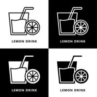 Lemon Drink Icon Cartoon. Orange Juice Symbol. Straw and Cup Vector Logo