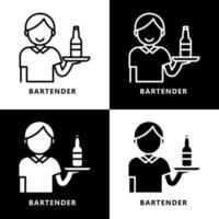 dibujos animados de icono de camarero de hombre. logotipo de vector de bebida de preparación de barman masculino