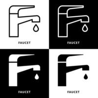 Faucet Icon Cartoon. Tap Water Symbol Vector Logo