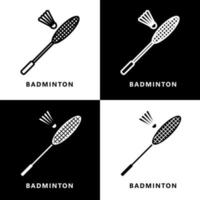 dibujos animados de icono de deporte de bádminton. volante y símbolo de raqueta vector logo