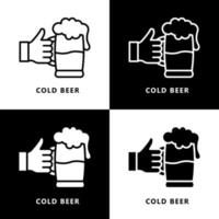 sostenga la caricatura del icono de la jarra de cerveza. mano sujetando copa alcohol espuma bebida símbolo vector logo