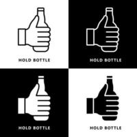 sostenga la caricatura del icono de la botella. mano sujetando botella símbolo vector logo