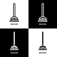 Broom Icon Cartoon. Cleaning Service Household Symbol Vector Logo