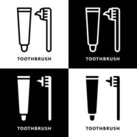 dibujos animados de icono de cepillo de dientes y cuidado dental. logotipo de vector de símbolo de pasta de dientes