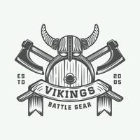 Vintage vikings motivational logo, label, emblem, badge in retro style with quote. Monochrome Graphic Art. Vector Illustration.