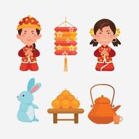 Mid Autumn And Chuseok Icon Set vector