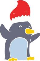 cute flat color style cartoon christmas penguin vector