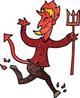 cartoon doodle devil with pitchfork vector